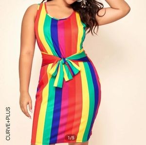 Rainbow colored tank dress with belt